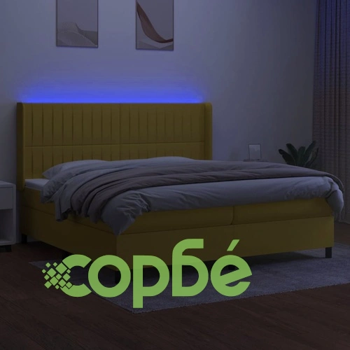 Боксспринг легло с матрак и LED, зелена, 200x200 см, плат ➤ топ цена ➤ sorbe.bg