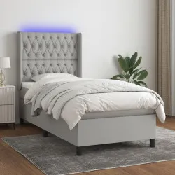 Боксспринг легло с матрак и LED, светлосиво, 80x200 см, плат