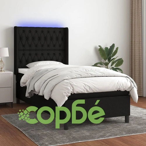 Боксспринг легло с матрак и LED, черно, 80x200 см, плат ➤ топ цена ➤ sorbe.bg