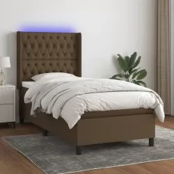 Боксспринг легло с матрак и LED, тъмнокафяво, 80x200 см, плат
