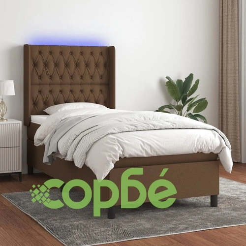 Боксспринг легло с матрак и LED, тъмнокафяво, 80x200 см, плат ➤ топ цена ➤ sorbe.bg
