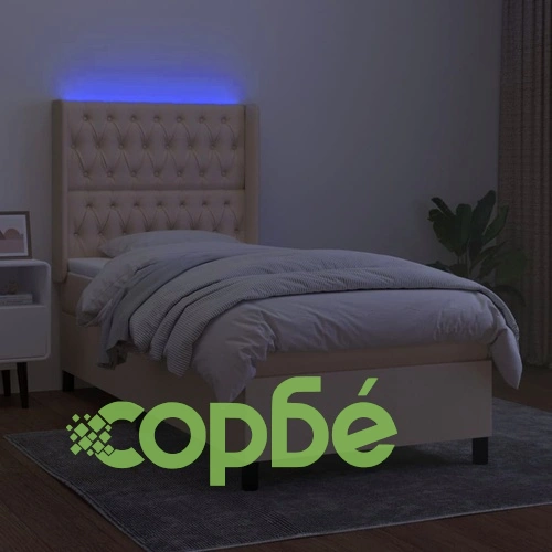 Боксспринг легло с матрак и LED, кремаво, 80x200 см, плат ➤ топ цена ➤ sorbe.bg