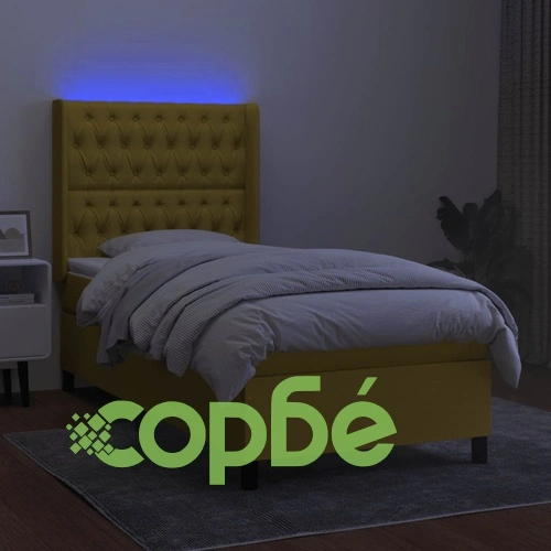 Боксспринг легло с матрак и LED, зелено, 80x200 см, плат ➤ топ цена ➤ sorbe.bg
