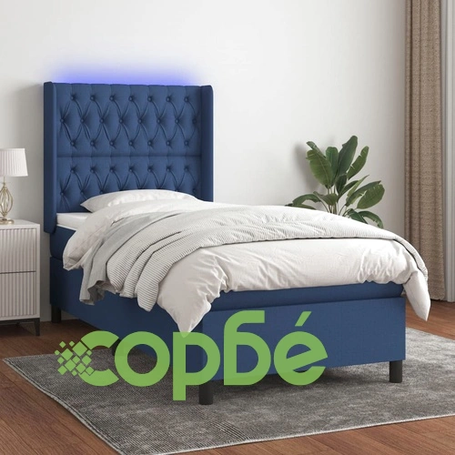 Боксспринг легло с матрак и LED, синя, 90x190 см, плат ➤ топ цена ➤ sorbe.bg