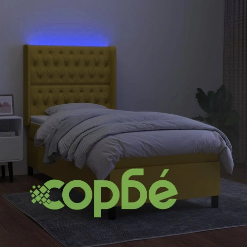 Боксспринг легло с матрак и LED, зелена, 90x190 см, плат ➤ топ цена ➤ sorbe.bg