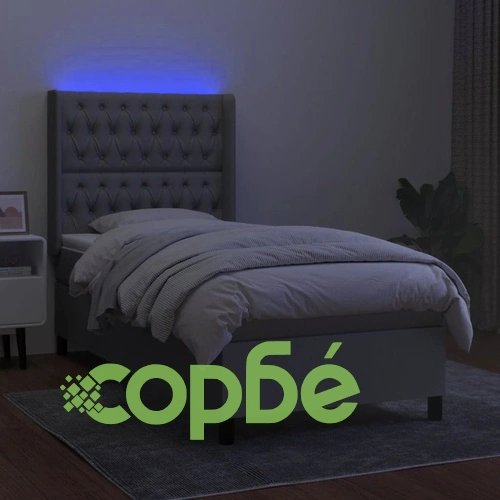 Боксспринг легло с матрак и LED, светлосиво, 90x200 см, плат ➤ топ цена ➤ sorbe.bg