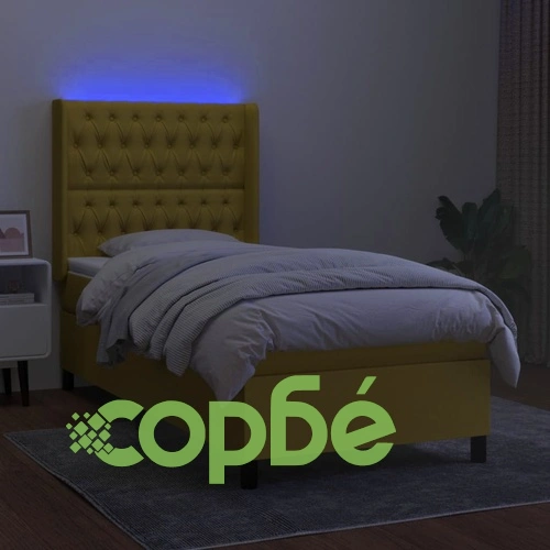 Боксспринг легло с матрак и LED, зелено, 100x200 см, плат ➤ топ цена ➤ sorbe.bg