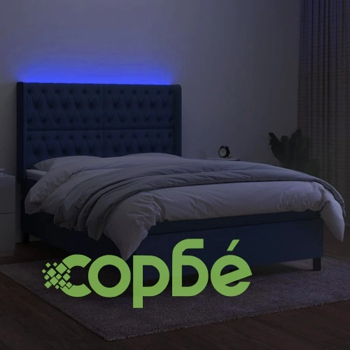Боксспринг легло с матрак и LED, синьо, 140x190 см, плат ➤ топ цена ➤ sorbe.bg