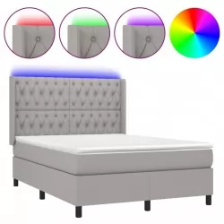 Боксспринг легло с матрак и LED, светлосиво, 140x200 см, плат