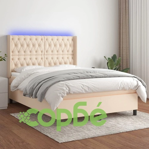 Боксспринг легло с матрак и LED, кремаво, 140x200 см, плат ➤ топ цена ➤ sorbe.bg