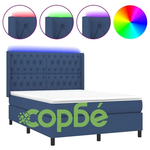 Боксспринг легло с матрак и LED, синьо, 140x200 см, плат ➤ топ цена ➤ sorbe.bg