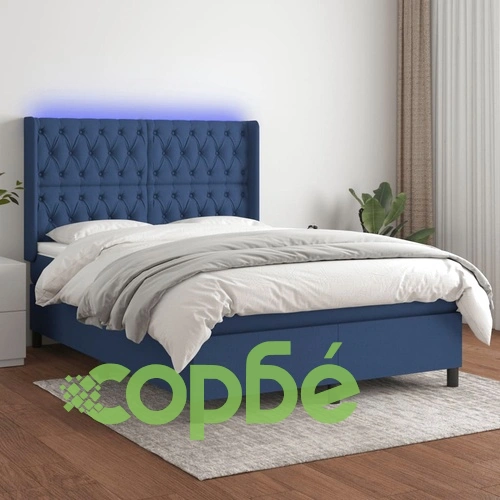 Боксспринг легло с матрак и LED, синьо, 140x200 см, плат ➤ топ цена ➤ sorbe.bg