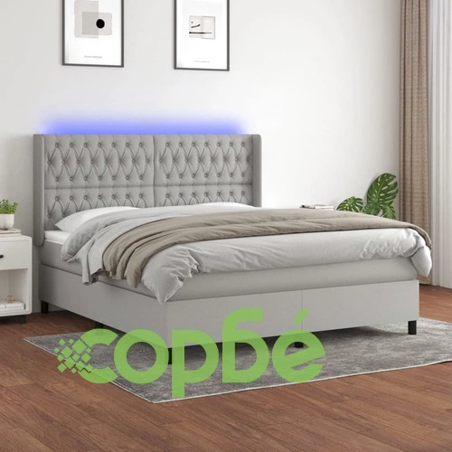 Боксспринг легло с матрак и LED, светлосиво, 160x200 см, плат ➤ топ цена ➤ sorbe.bg