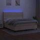 Боксспринг легло с матрак и LED, кремаво, 180x200 см, плат