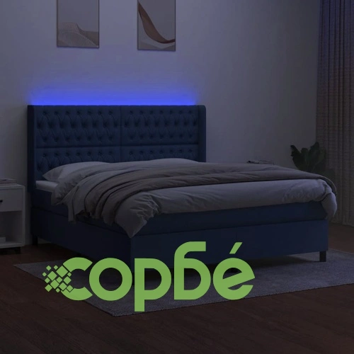 Боксспринг легло с матрак и LED, синьо, 180x200 см, плат ➤ топ цена ➤ sorbe.bg