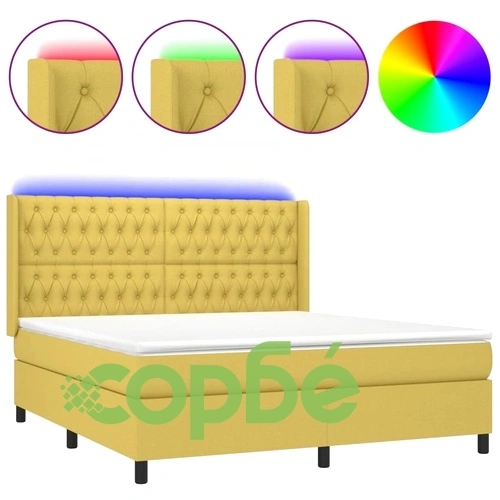 Боксспринг легло с матрак и LED, зелено, 180x200 см, плат ➤ топ цена ➤ sorbe.bg