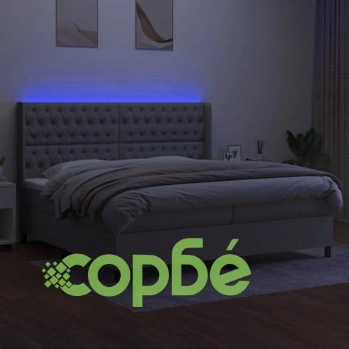 Боксспринг легло с матрак и LED, светлосиво, 200x200 см, плат ➤ топ цена ➤ sorbe.bg