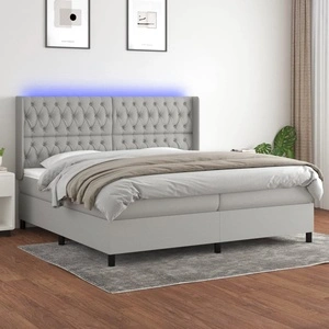 Боксспринг легло с матрак и LED, светлосиво, 200x200 см, плат