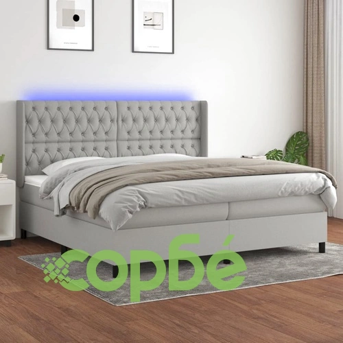 Боксспринг легло с матрак и LED, светлосиво, 200x200 см, плат ➤ топ цена ➤ sorbe.bg