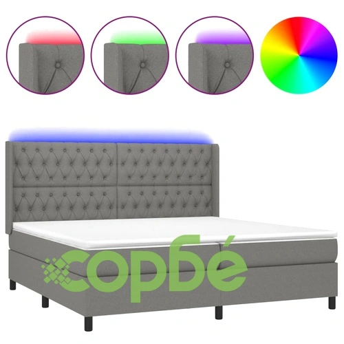 Боксспринг легло с матрак и LED, тъмносиво, 200x200 см, плат ➤ топ цена ➤ sorbe.bg