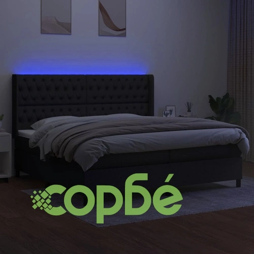 Боксспринг легло с матрак и LED, черна, 200x200 см, плат ➤ топ цена ➤ sorbe.bg