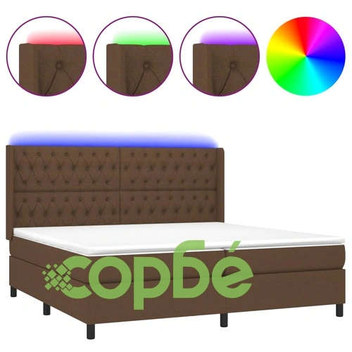 Боксспринг легло с матрак и LED, тъмнокафяво, 200x200 см, плат ➤ топ цена ➤ sorbe.bg
