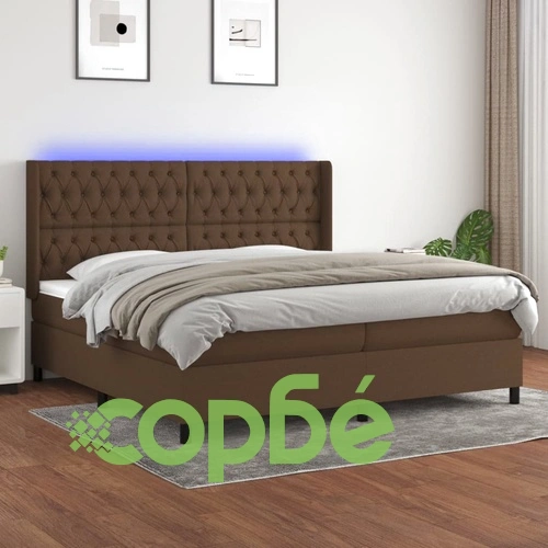 Боксспринг легло с матрак и LED, тъмнокафяво, 200x200 см, плат ➤ топ цена ➤ sorbe.bg