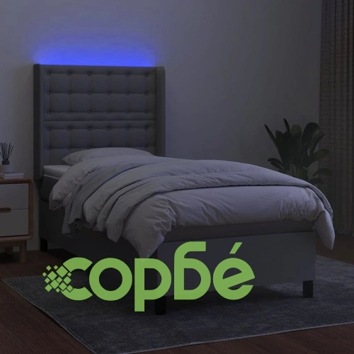 Боксспринг легло с матрак и LED, светлосиво, 80x200 см, плат ➤ топ цена ➤ sorbe.bg