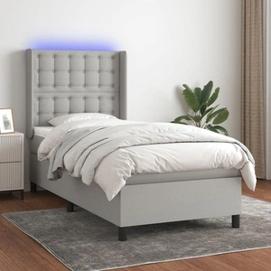 Боксспринг легло с матрак и LED, светлосиво, 90x190 см, плат