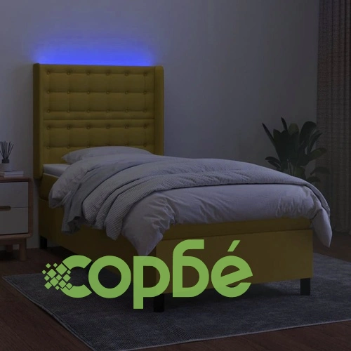 Боксспринг легло с матрак и LED, зелена, 90x190 см, плат ➤ топ цена ➤ sorbe.bg