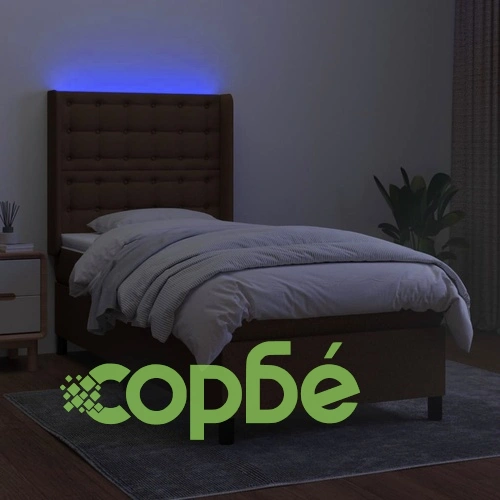 Боксспринг легло с матрак и LED, тъмнокафяво, 100x200 см, плат ➤ топ цена ➤ sorbe.bg
