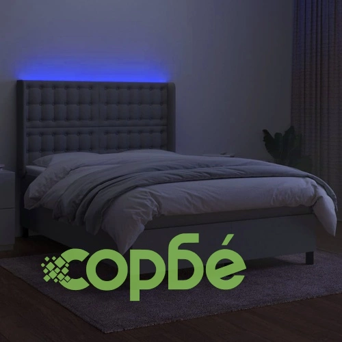 Боксспринг легло с матрак и LED, светлосиво, 140x200 см, плат ➤ топ цена ➤ sorbe.bg