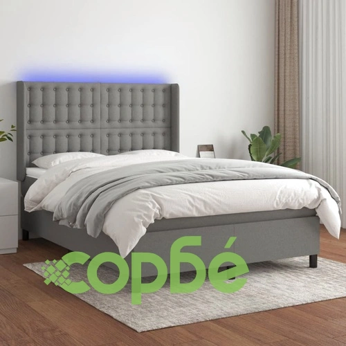 Боксспринг легло с матрак и LED, тъмносиво, 140x200 см, плат ➤ топ цена ➤ sorbe.bg