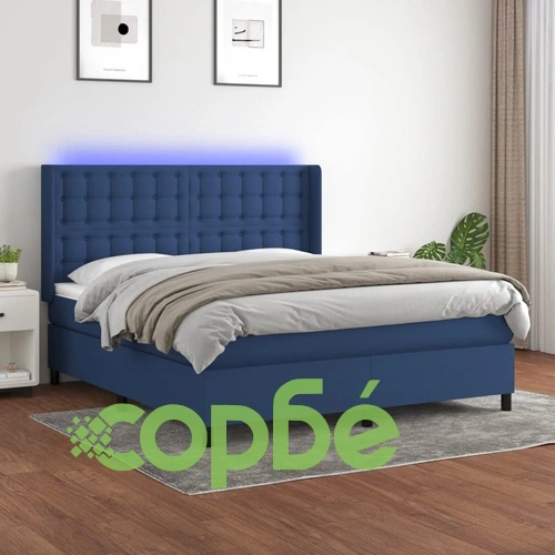 Боксспринг легло с матрак и LED, синьо, 160x200 см, плат ➤ топ цена ➤ sorbe.bg