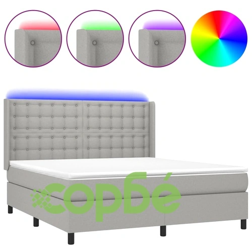 Боксспринг легло с матрак и LED, светлосиво, 180x200 см, плат ➤ топ цена ➤ sorbe.bg