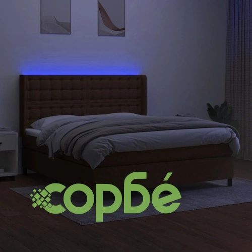 Боксспринг легло с матрак и LED, тъмнокафяво, 180x200 см, плат ➤ топ цена ➤ sorbe.bg