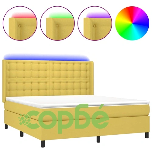 Боксспринг легло с матрак и LED, зелено, 180x200 см, плат ➤ топ цена ➤ sorbe.bg