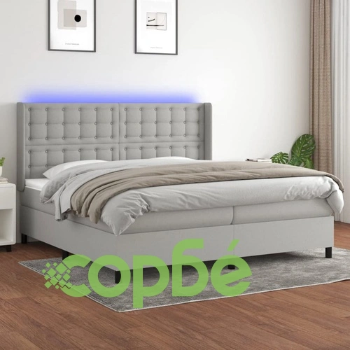 Боксспринг легло с матрак и LED, светлосиво, 200x200 см, плат ➤ топ цена ➤ sorbe.bg