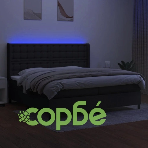 Боксспринг легло с матрак и LED, черна, 200x200 см, плат ➤ топ цена ➤ sorbe.bg