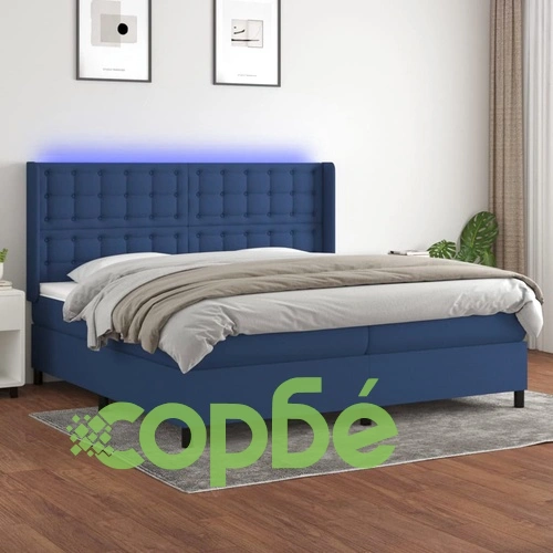 Боксспринг легло с матрак и LED, синя, 200x200 см, плат ➤ топ цена ➤ sorbe.bg