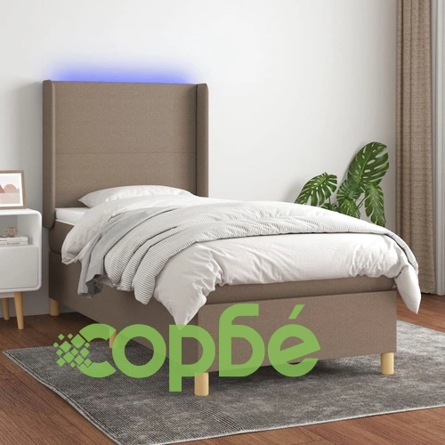 Боксспринг легло с матрак и LED, таупе, 90x200 см, плат ➤ топ цена ➤ sorbe.bg
