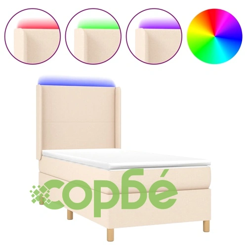 Боксспринг легло с матрак и LED, кремава, 90x200 см, плат ➤ топ цена ➤ sorbe.bg