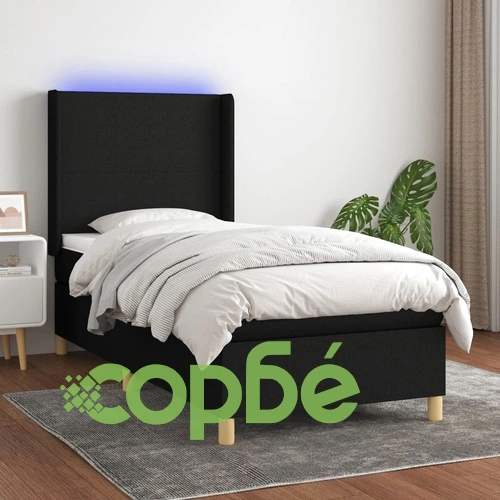 Боксспринг легло с матрак и LED, черно, 100x200 см, плат ➤ топ цена ➤ sorbe.bg