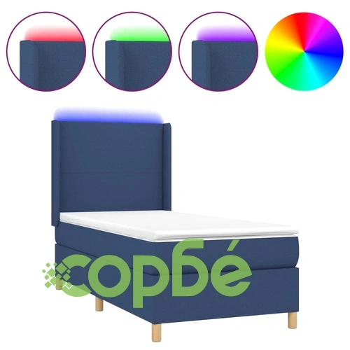 Боксспринг легло с матрак и LED, синьо, 100x200 см, плат ➤ топ цена ➤ sorbe.bg
