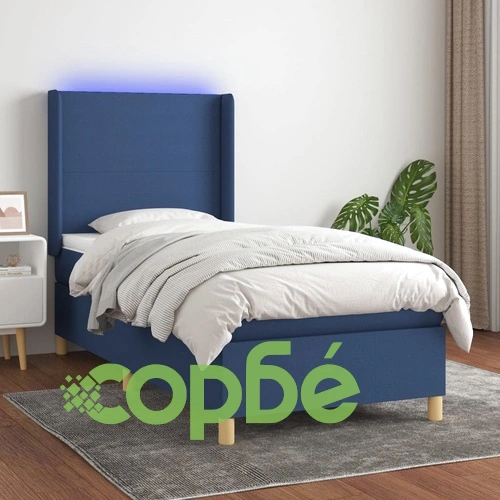 Боксспринг легло с матрак и LED, синьо, 100x200 см, плат ➤ топ цена ➤ sorbe.bg