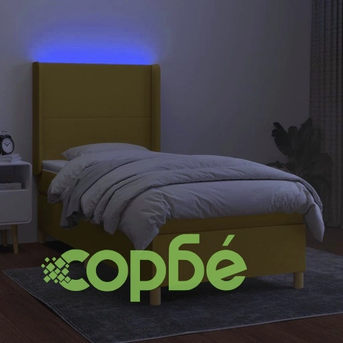 Боксспринг легло с матрак и LED, зелено, 100x200 см, плат ➤ топ цена ➤ sorbe.bg