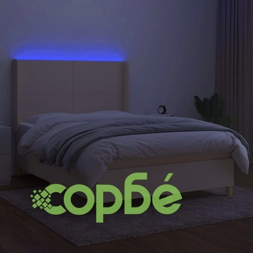 Боксспринг легло с матрак и LED, кремаво, 140x190 см, плат ➤ топ цена ➤ sorbe.bg