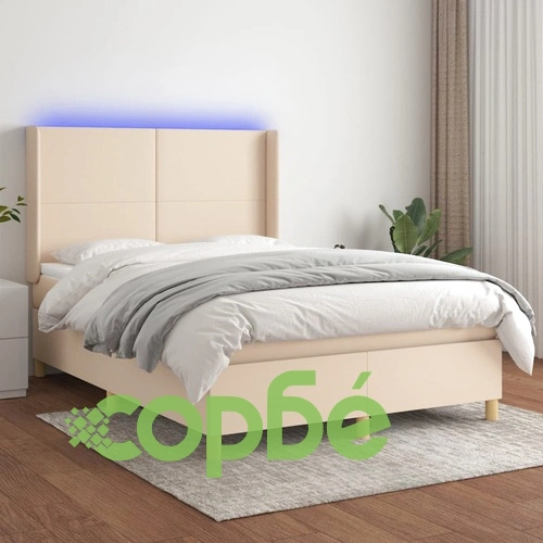 Боксспринг легло с матрак и LED, кремаво, 140x190 см, плат ➤ топ цена ➤ sorbe.bg