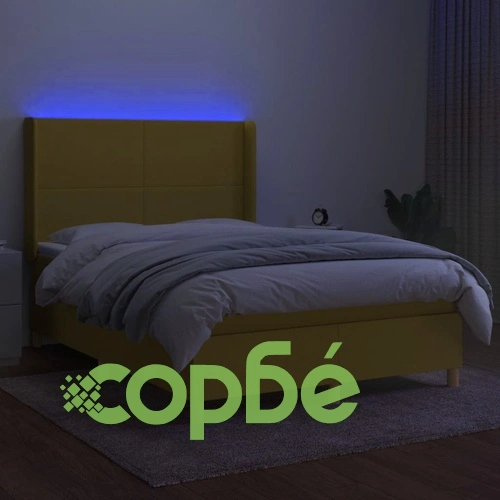 Боксспринг легло с матрак и LED, зелено, 140x190 см, плат ➤ топ цена ➤ sorbe.bg