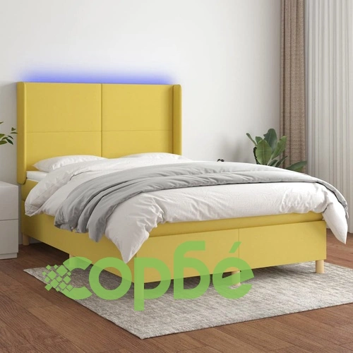 Боксспринг легло с матрак и LED, зелено, 140x190 см, плат ➤ топ цена ➤ sorbe.bg